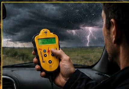 Conductor usando el Storm Pro 2 dentro de un vehículo durante una tormenta